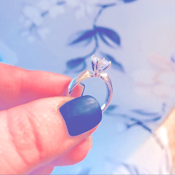 Sparkling Divine 7mm Round CZ Stone Solitaire Engagement Ring Silver Band 7.5 /8 - Picture 12 of 16